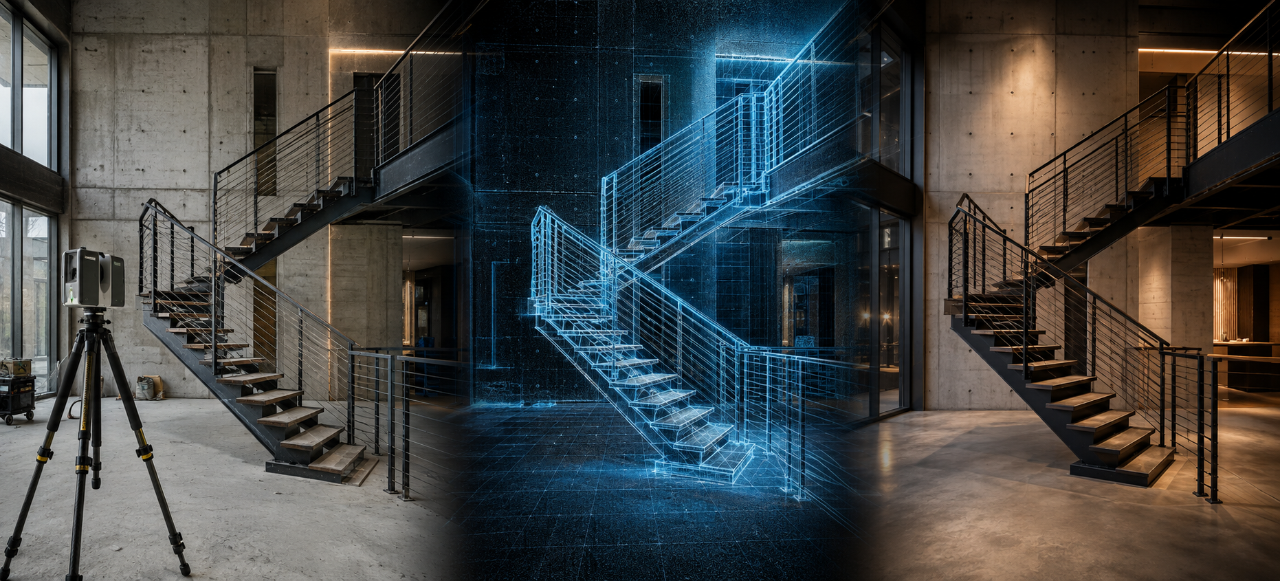 Field scan, 3D model, and completed installation workflow